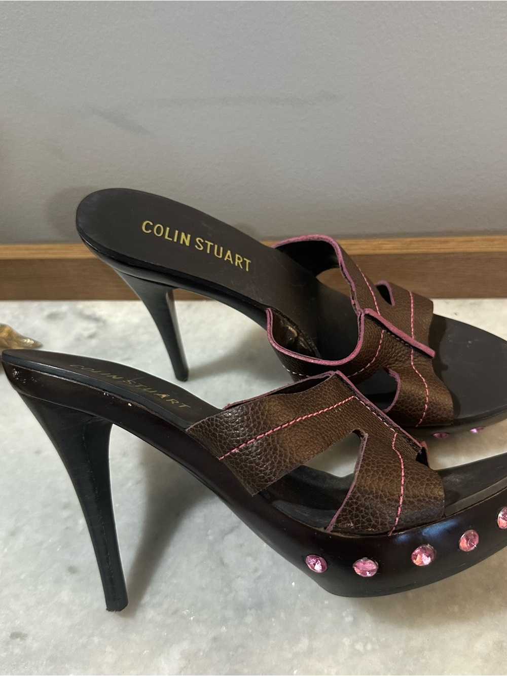 Y2K Heels Colin Stuart Brown Leather Pink-Accent Platform Heels